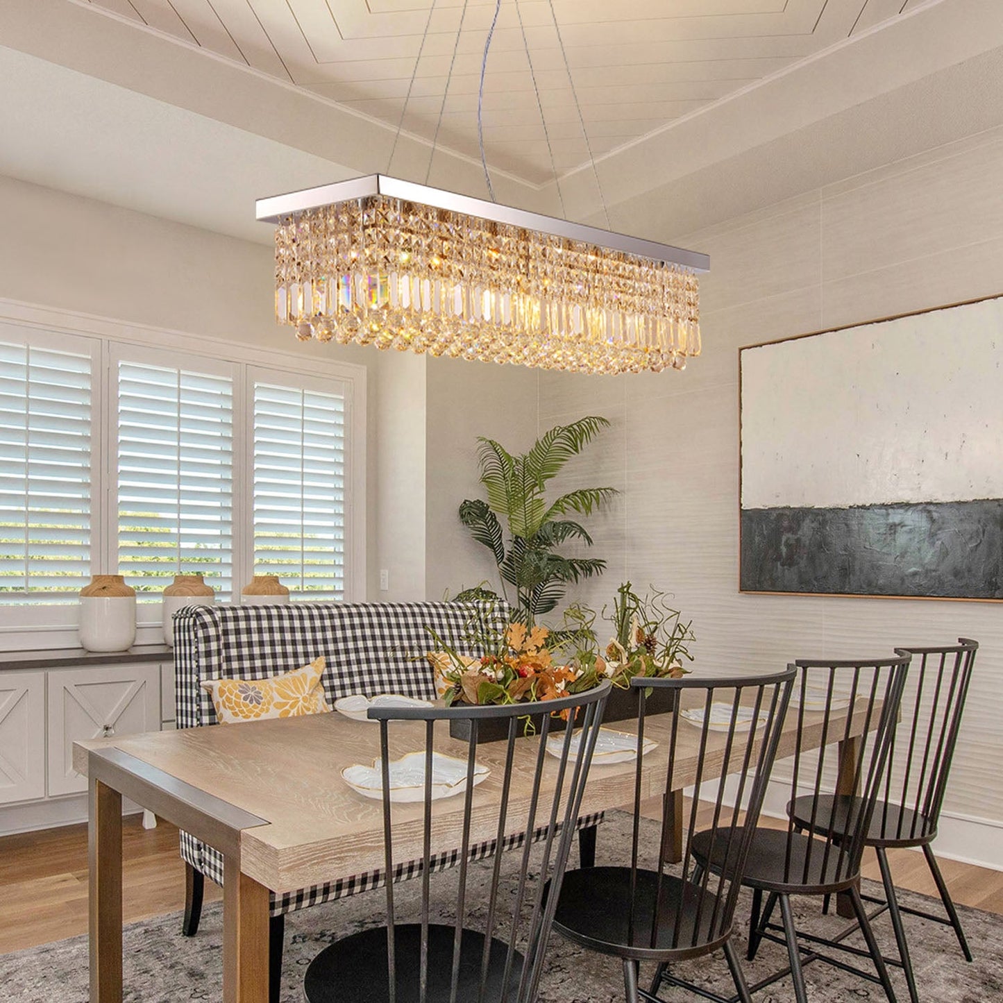 Rectangular Crystal Raindrop Chandelier Dining Room