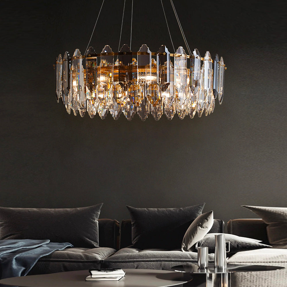 Round Glass Shade Metal Frame Chandelier