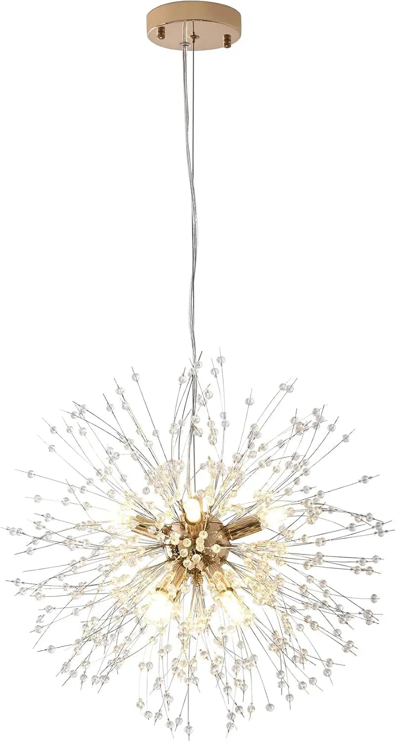 Modern Dandelion Chandelier for Bedroom, Golden Crystal Pendant Light for Bedroom, 8-Lights Sputnik Firework Chandelier for Bedroom, Living Room, Foyer, Hallway, Girls Room, Dia 19.68 Inch