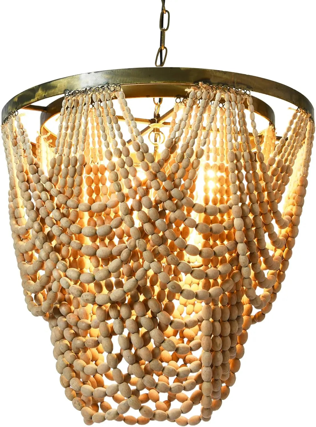 Metal Chandelier with Draped Wood Beads