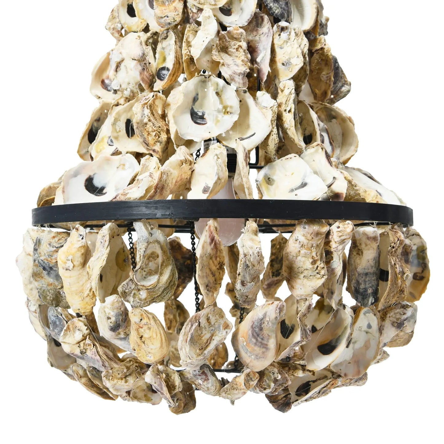 Metal and Draped Oyster Shell Chandelier, Black and Natural