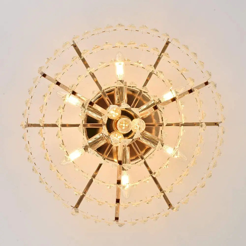 Modern Gold Crystal Chandeliers,5-Tier round Semi Flush Mount Chandelier Light Fixture,Large Contemporary Luxury Ceiling Lighting for Living Room Diningroom Hallway, H20.5'' X D20''