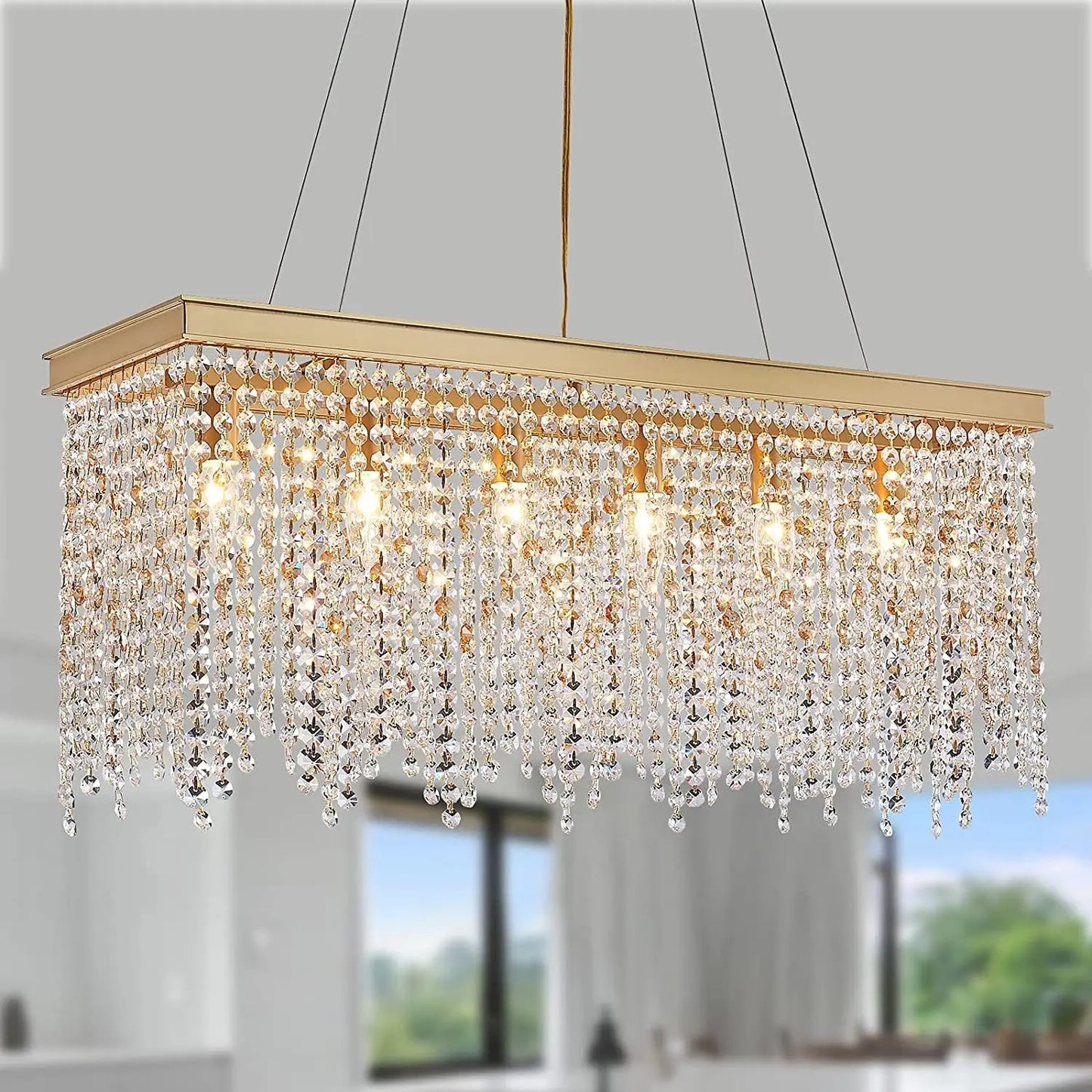 Gold Chandeliers Luxury Modern Crystal Chandelier Light Fixtures for Dining Room Kitchen Island Living Room L30 6-Lights UL Listed