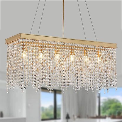 Gold Chandeliers Luxury Modern Crystal Chandelier Light Fixtures for Dining Room Kitchen Island Living Room L30 6-Lights UL Listed