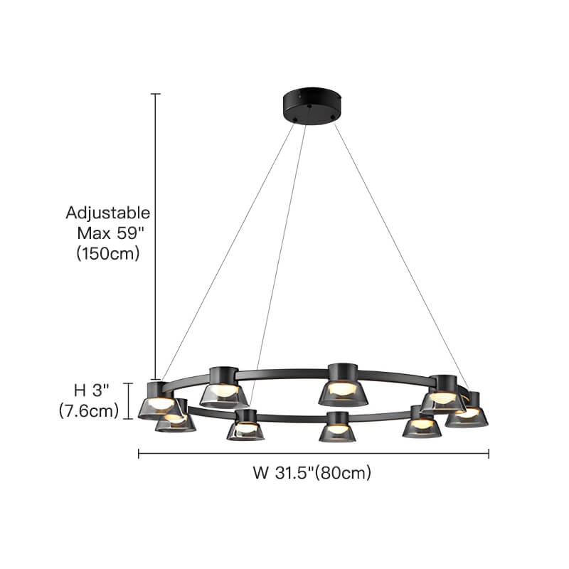 Black Round Chandelier  With 9 Led Lamp Bulb