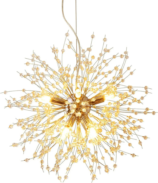 19" Modern Sputnik Crystal Chandelier for Bedroom, 8-Lights Firework Chandelier for Hallway,Chrome Firework Pendant Light for Kids Room, Dining Room,Living Room, Foyer, Entryway