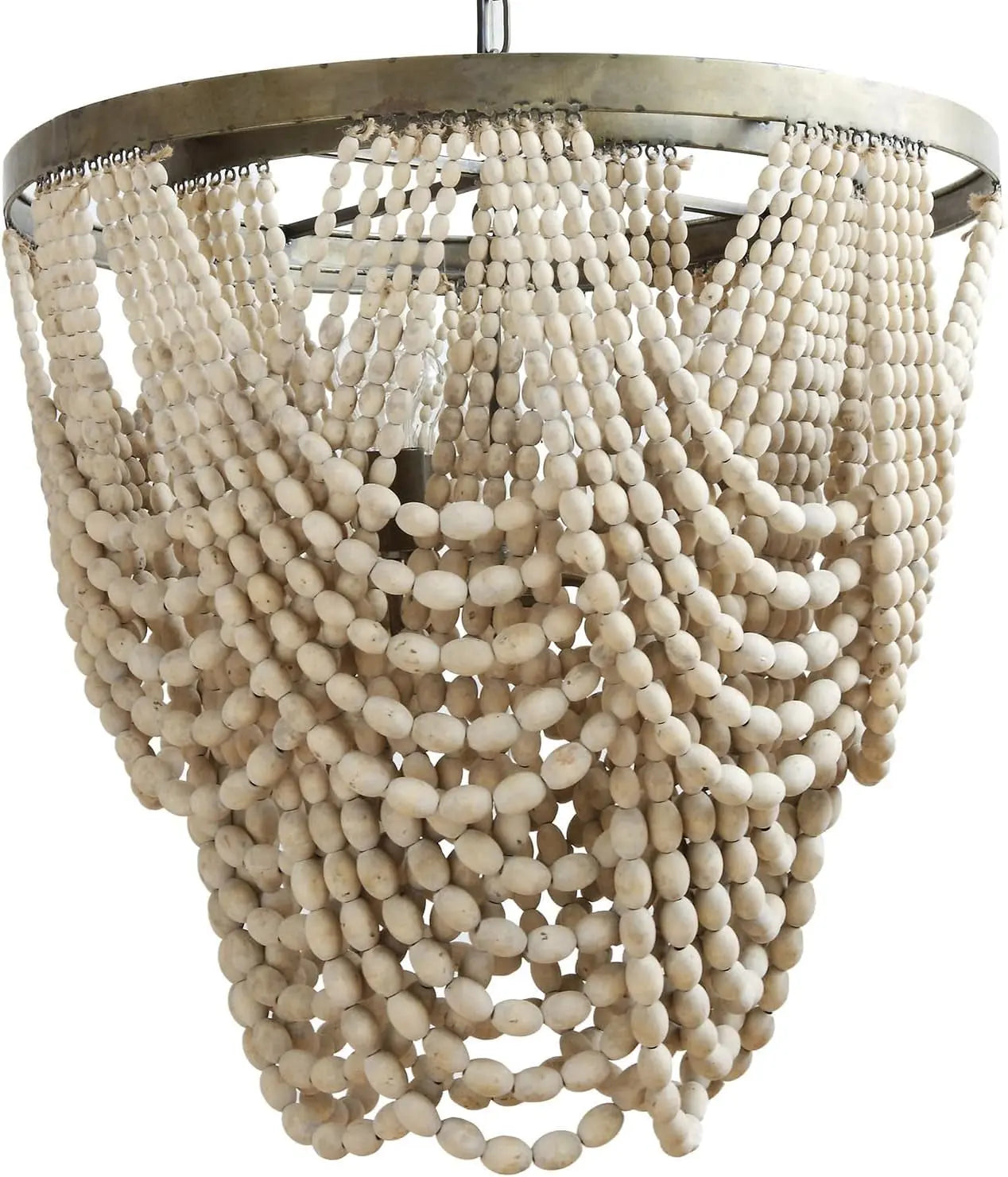 Metal Chandelier with Draped Wood Beads