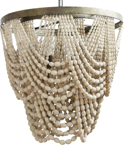 Metal Chandelier with Draped Wood Beads