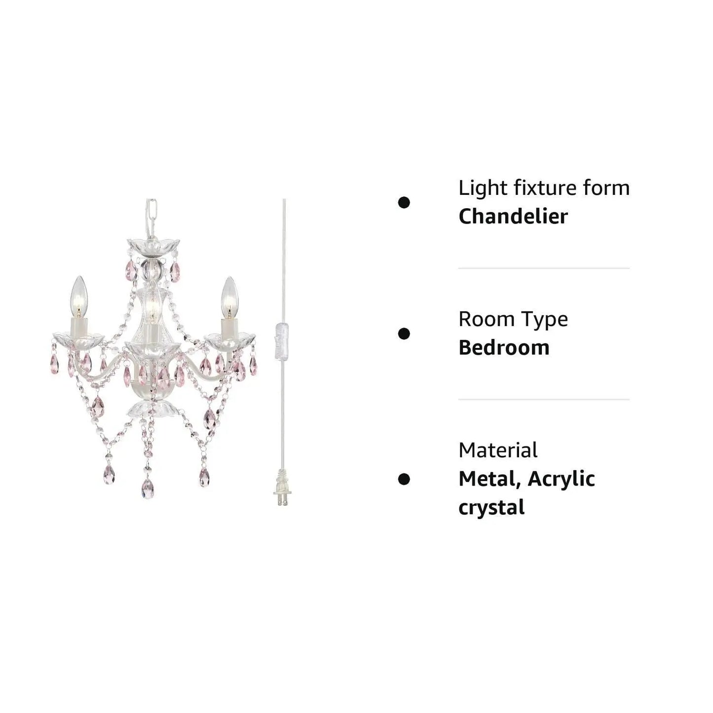 Plug in Chandelier Mini Crystal Chandeliers White and Pink Chandelier for Gir...