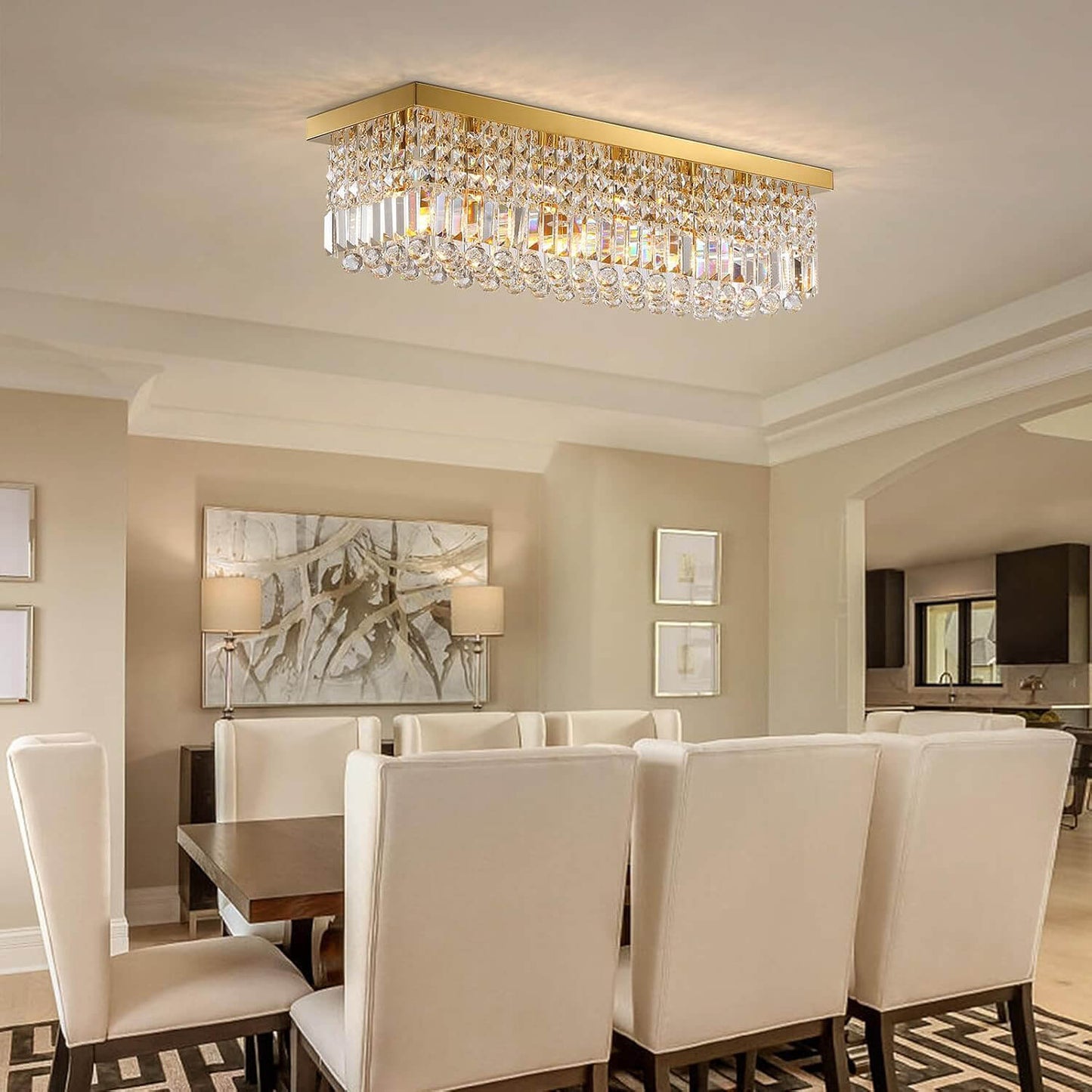 Ceiling Mount Rectangular Crystal Raindrop Chandelier