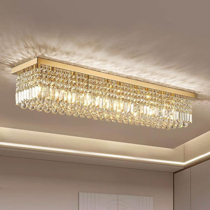 Ceiling Mount Rectangular Crystal Raindrop Chandelier