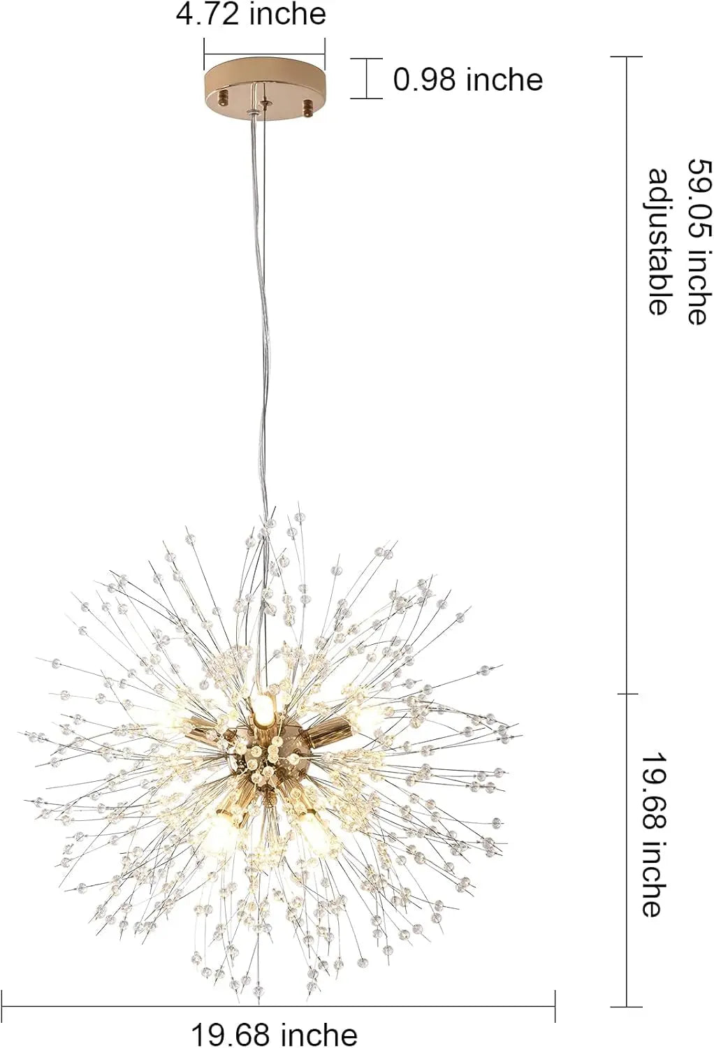 Modern Dandelion Chandelier for Bedroom, Golden Crystal Pendant Light for Bedroom, 8-Lights Sputnik Firework Chandelier for Bedroom, Living Room, Foyer, Hallway, Girls Room, Dia 19.68 Inch