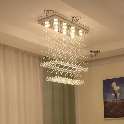 Contemporary Rectangular Crystal Chandelier Ceiling Light