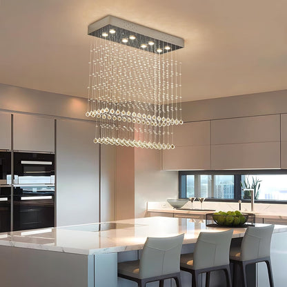 Contemporary Rectangular Crystal Chandelier Ceiling Light