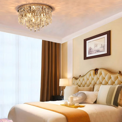 Contemporary Round Crystal Bedroom Chandelier - Flush Mount Ceiling Lights