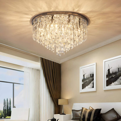 Contemporary Round Crystal Bedroom Chandelier - Flush Mount Ceiling Lights