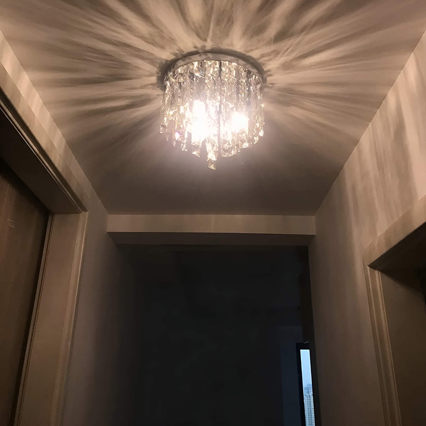 Contemporary Round Crystal Bedroom Chandelier - Flush Mount Ceiling Lights