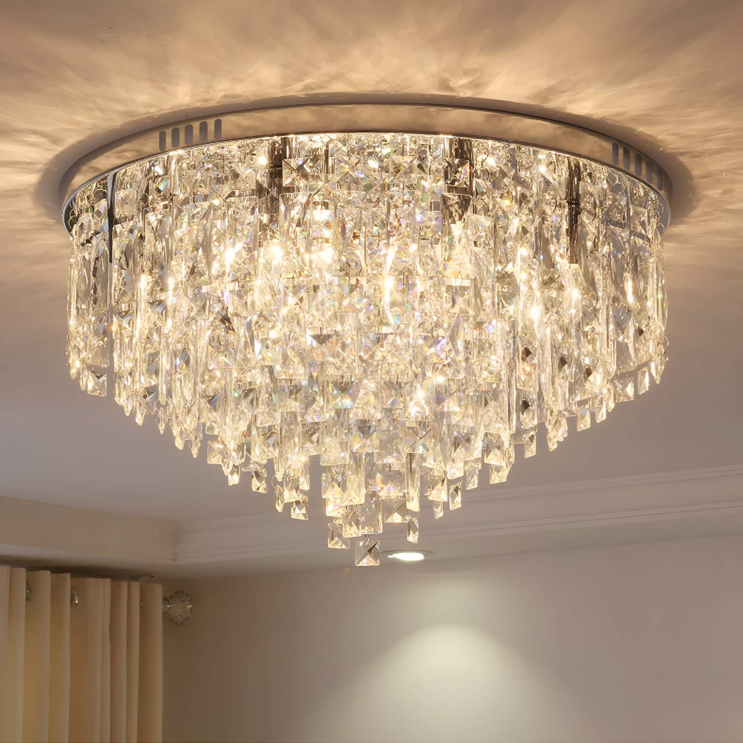 Contemporary Round Crystal Bedroom Chandelier - Flush Mount Ceiling Lights