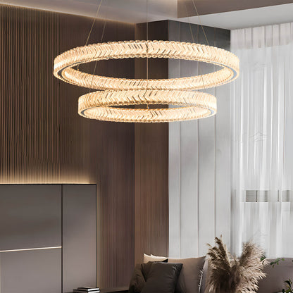 Crystal Ring Chandelier with 2-Tier LED Rings