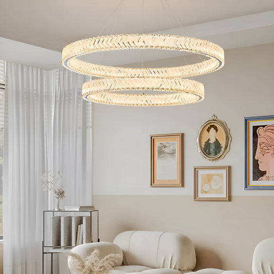 Crystal Ring Chandelier with 2-Tier LED Rings