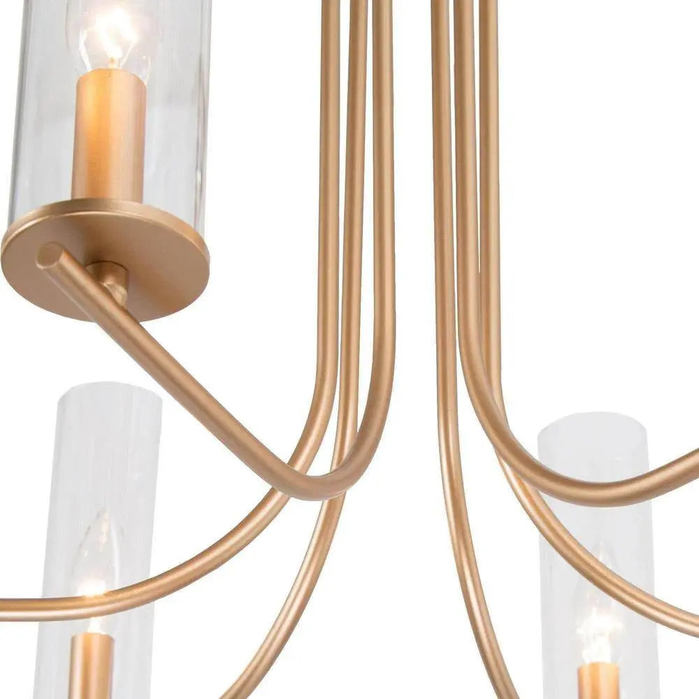 Modern Gold Chandelier 6-Light Contemporary Candlestick High Ceiling Light with Cylinder Clear Glass Shades