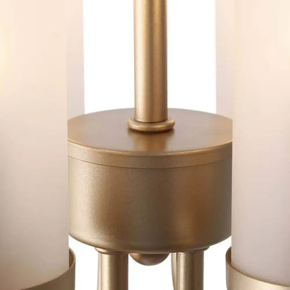 Modern Gold Lantern Chandelier, Drum 4-Light Cylinder Caged Pendant Light with Frosted Glass Shades for Kitchen Bedroom