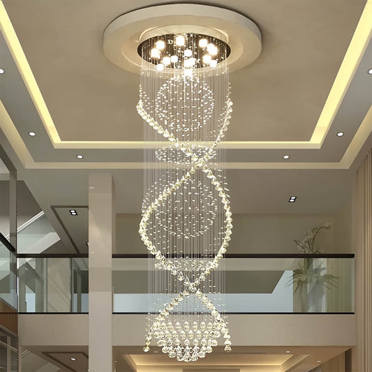 Double Spiral  Crystal Chandelier With Three Spheres For Foyer