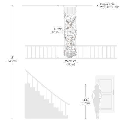 Double Spiral  Crystal Chandelier With Three Spheres For Foyer