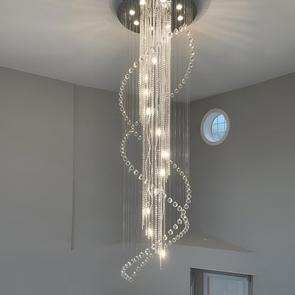 Double Spiral Raindrop Crystal Chandelier - Flush Mount Ceiling Light