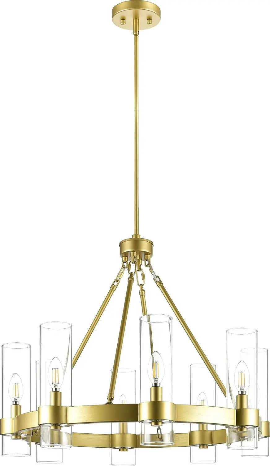 Teramo Gold Chandelier Dining Room Light Fixture Small Wagon Wheel Chandelier round Industrial Modern Farmhouse Chandeliers for Dining Room Foyer, Clear Glass, UL Listed