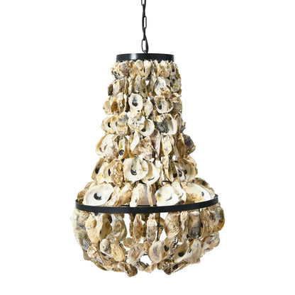 Metal and Draped Oyster Shell Chandelier, Black and Natural