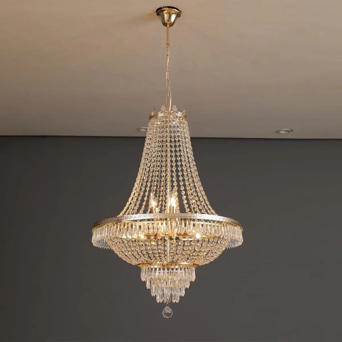 110V French Empire Crystal Gold Chandelier Lighting, Hanging Crystal Chandelier for the Dining Room, Foyer, Entry Way and Living Room (Gold)