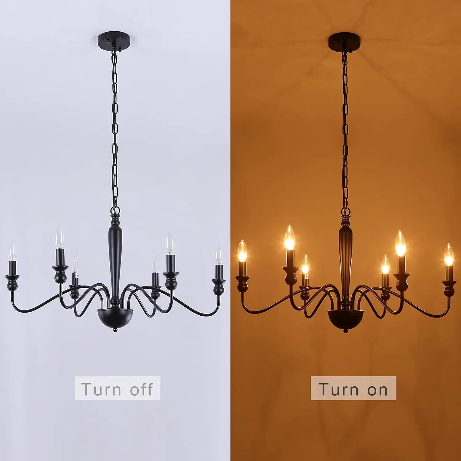 Black Metal Farmhouse Chandelier 6 Lights Classic Rustic Industrial Ceiling Pendant Light Fixture Traditional Candlestick Style Iron Hanging Light for Dining Table Living Room Foyer Office