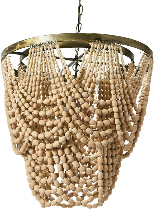 Metal Chandelier with Draped Wood Beads