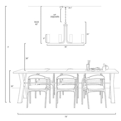 Modern Gold Chandelier 6-Light Contemporary Candlestick High Ceiling Light with Cylinder Clear Glass Shades