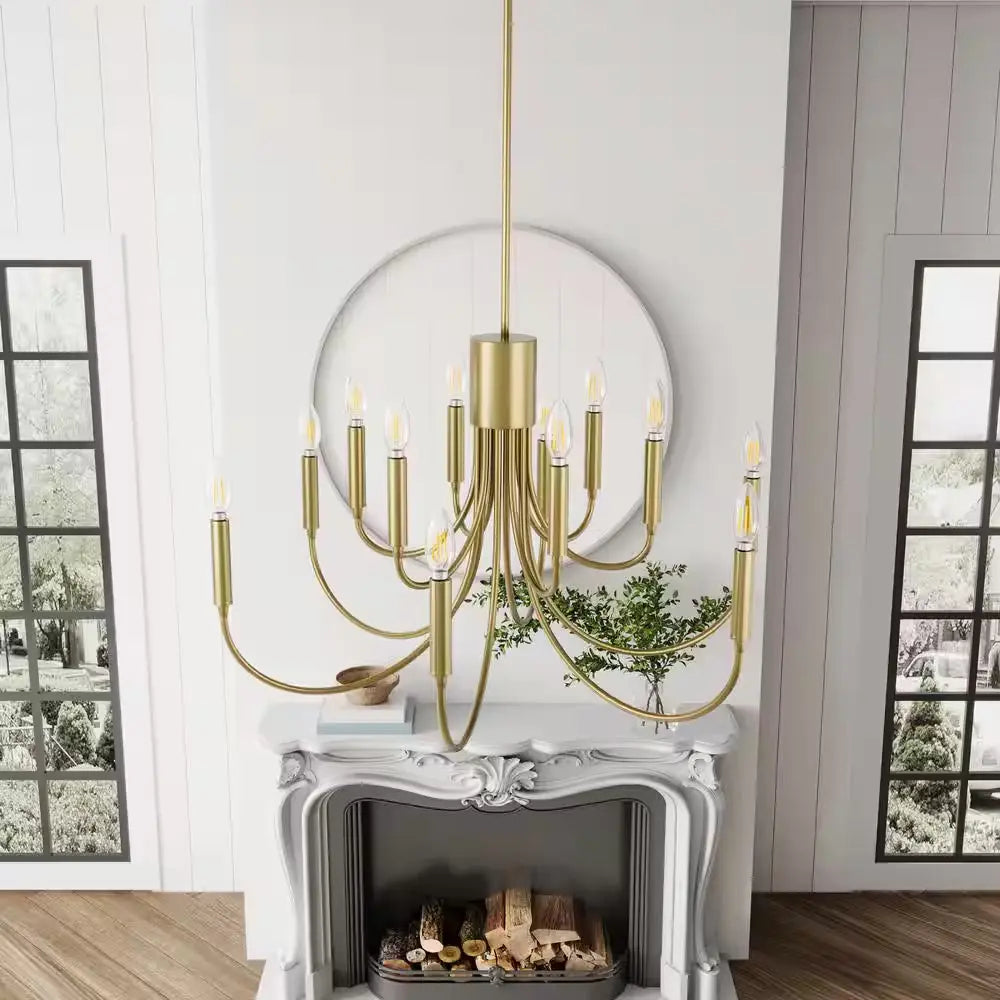 30.7 In. 12-Light Farmhouse Gold Chandelier Rustic Candle Hanging Light Fixture