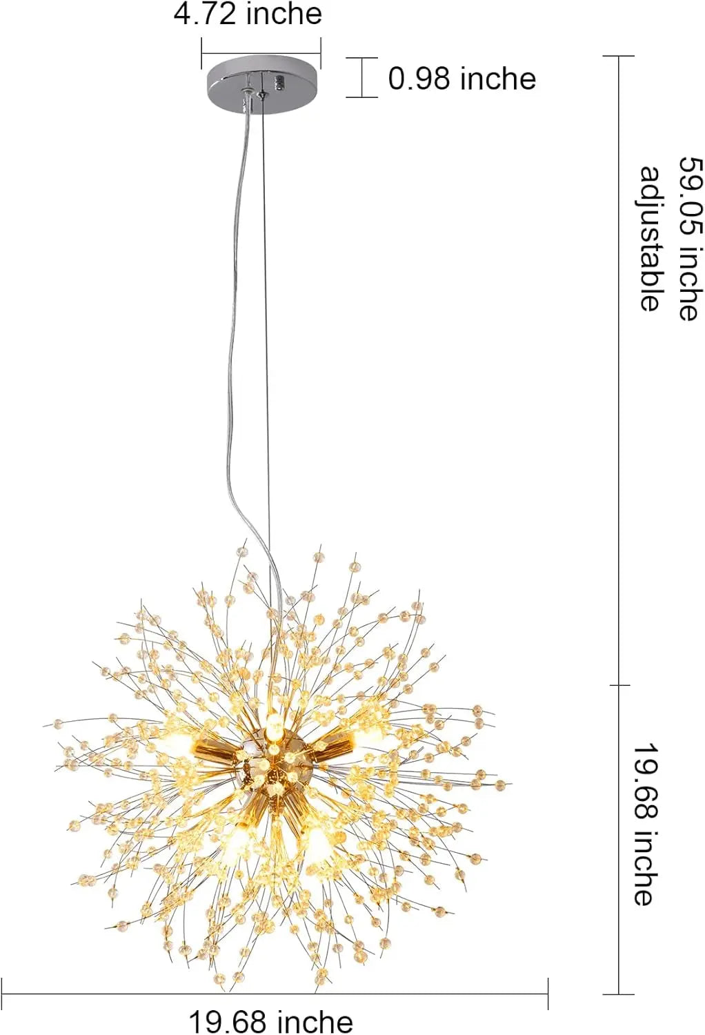 19" Modern Sputnik Crystal Chandelier for Bedroom, 8-Lights Firework Chandelier for Hallway,Chrome Firework Pendant Light for Kids Room, Dining Room,Living Room, Foyer, Entryway