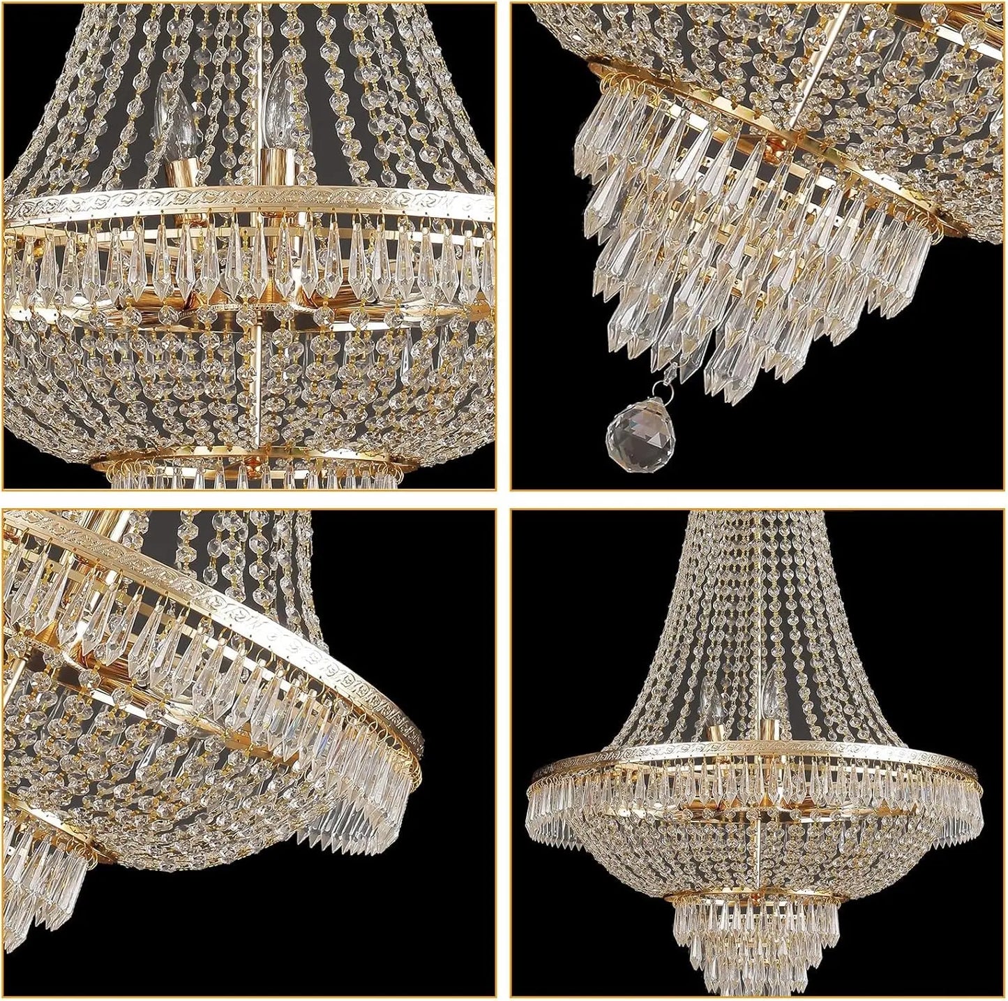 110V French Empire Crystal Gold Chandelier Lighting, Hanging Crystal Chandelier for the Dining Room, Foyer, Entry Way and Living Room (Gold)