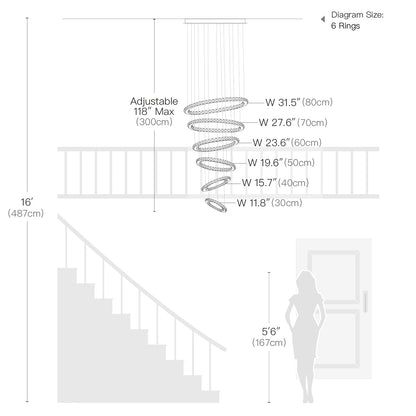 Five & Six Ring Crystal Chandelier Suspension Lights