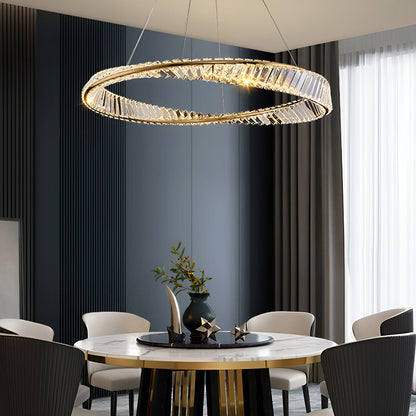 Gold Irregular Ring Crystal LED Chandelier - Multiple Ring Options