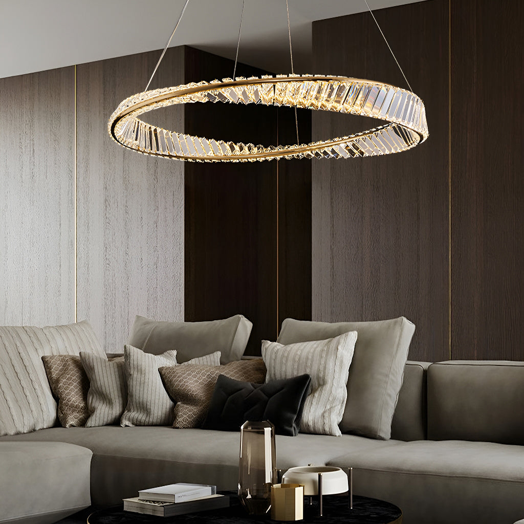 Gold Irregular Ring Crystal LED Chandelier - Multiple Ring Options