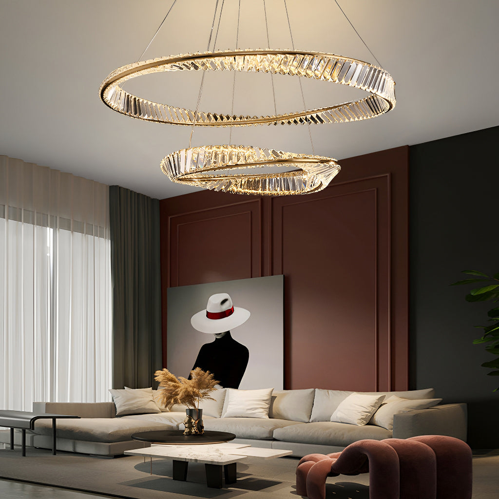 Gold Irregular Ring Crystal LED Chandelier - Multiple Ring Options