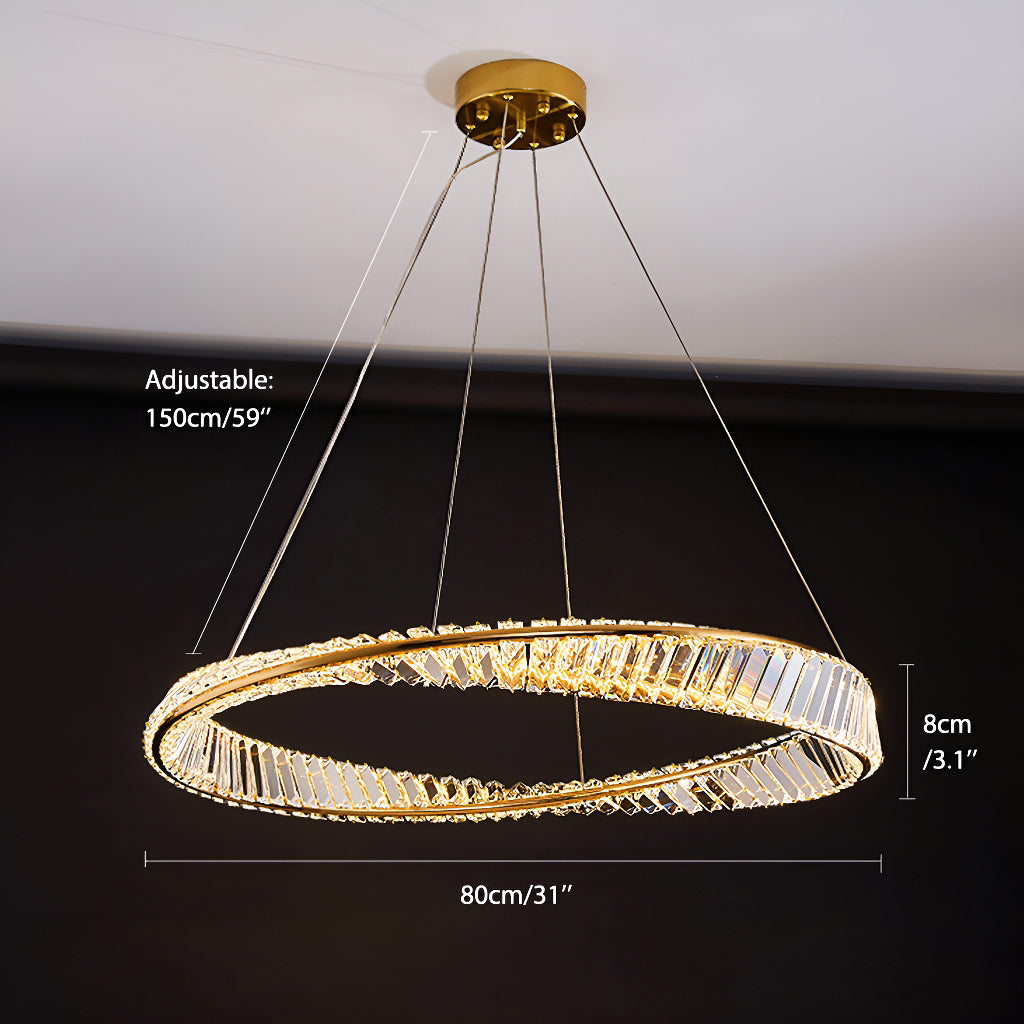 Gold Irregular Ring Crystal LED Chandelier - Multiple Ring Options