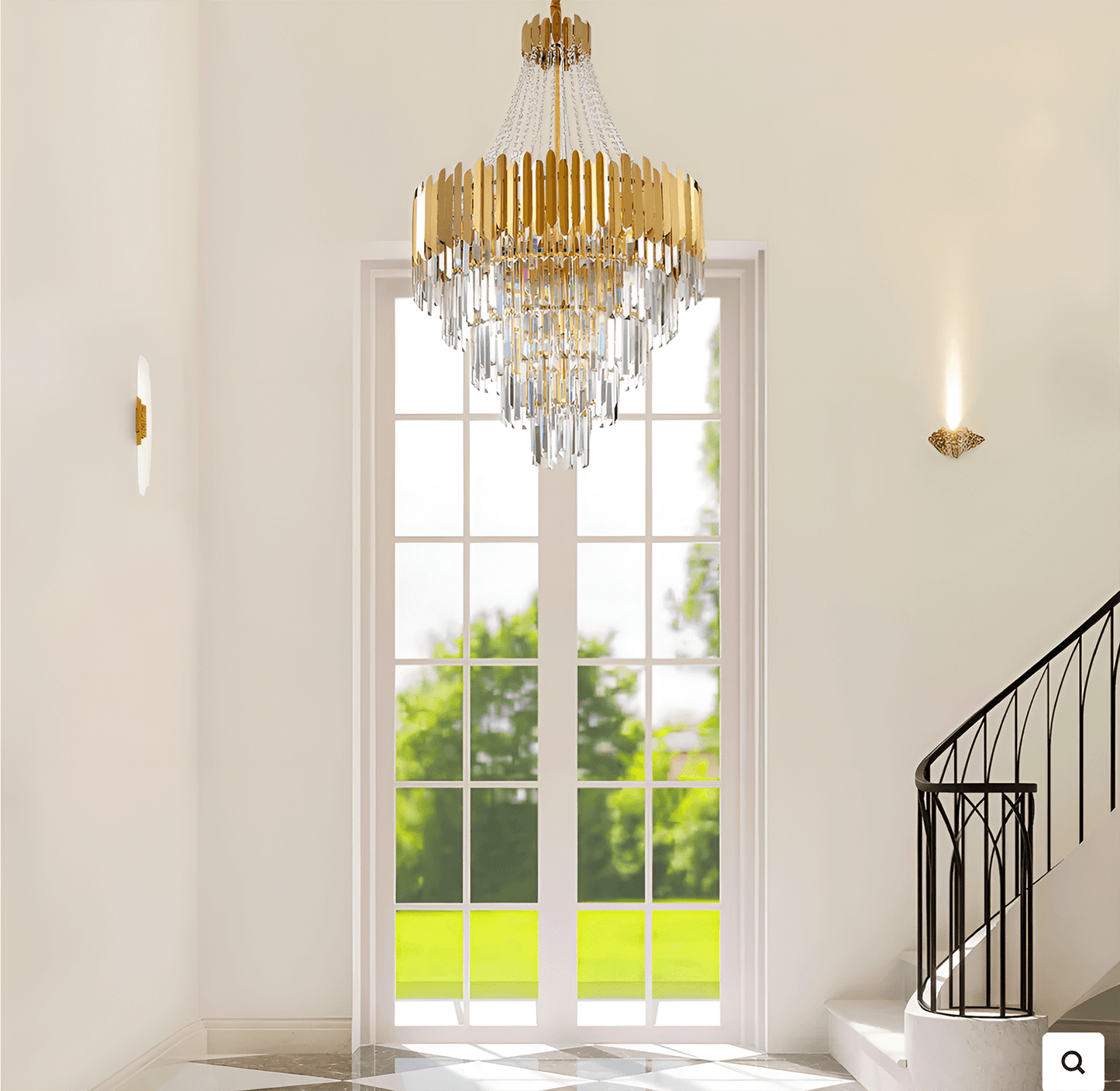 Golden Modern Luxury Crystal Chandelier For Foyer and Entryway