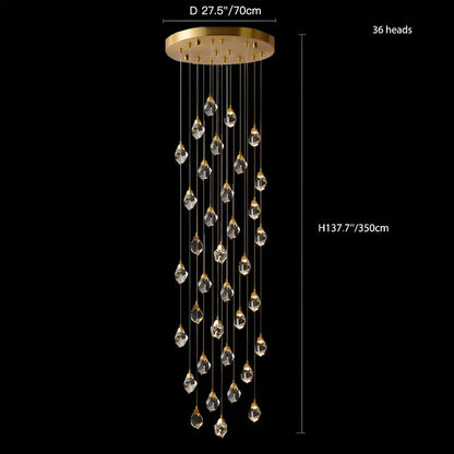 Modern Golden Raindrop Crystal Chandeliers for High Ceilings in Foyer & Living Room