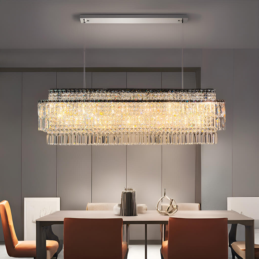 Modern Crystal Rectangle Raindrop Linear Chandeliers for Dining Room