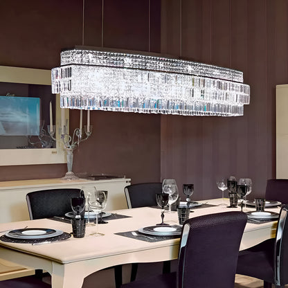 Modern Crystal Rectangle Raindrop Linear Chandeliers for Dining Room