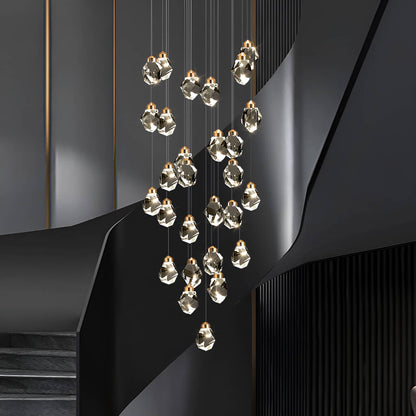 Modern Golden Raindrop Crystal Chandeliers for High Ceilings in Foyer & Living Room