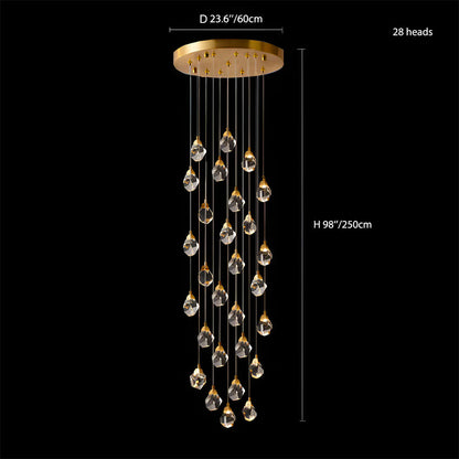 Modern Golden Raindrop Crystal Chandeliers for High Ceilings in Foyer & Living Room