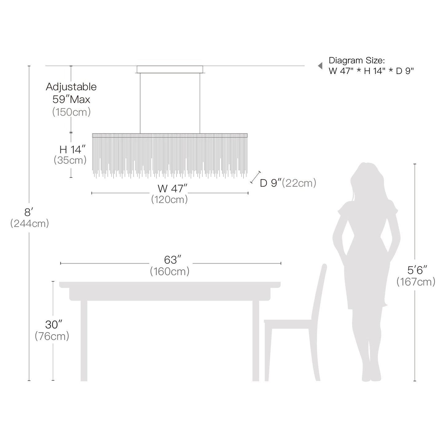 Modern Linear Aluminum Chandelier for Dining room